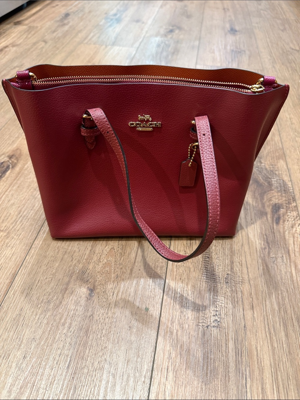 Coach Pebbled Leather Shoulder Bag in Burgundy Red with Gold Hardware
